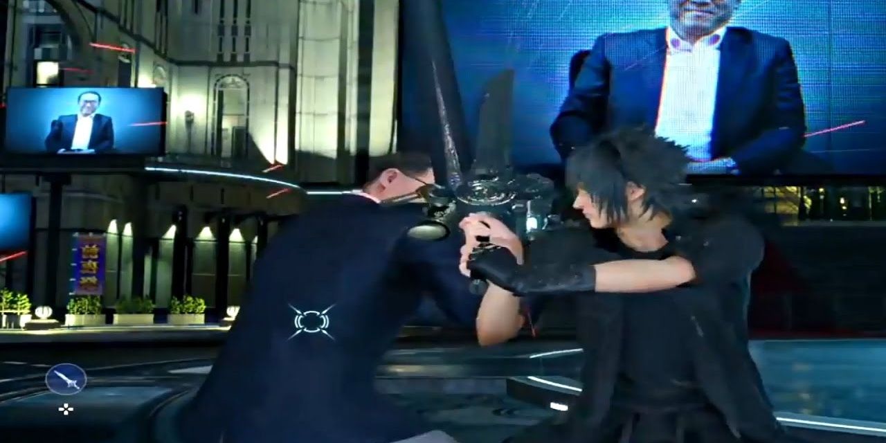 Noctis fighting the Square Enix CEO during a livestream