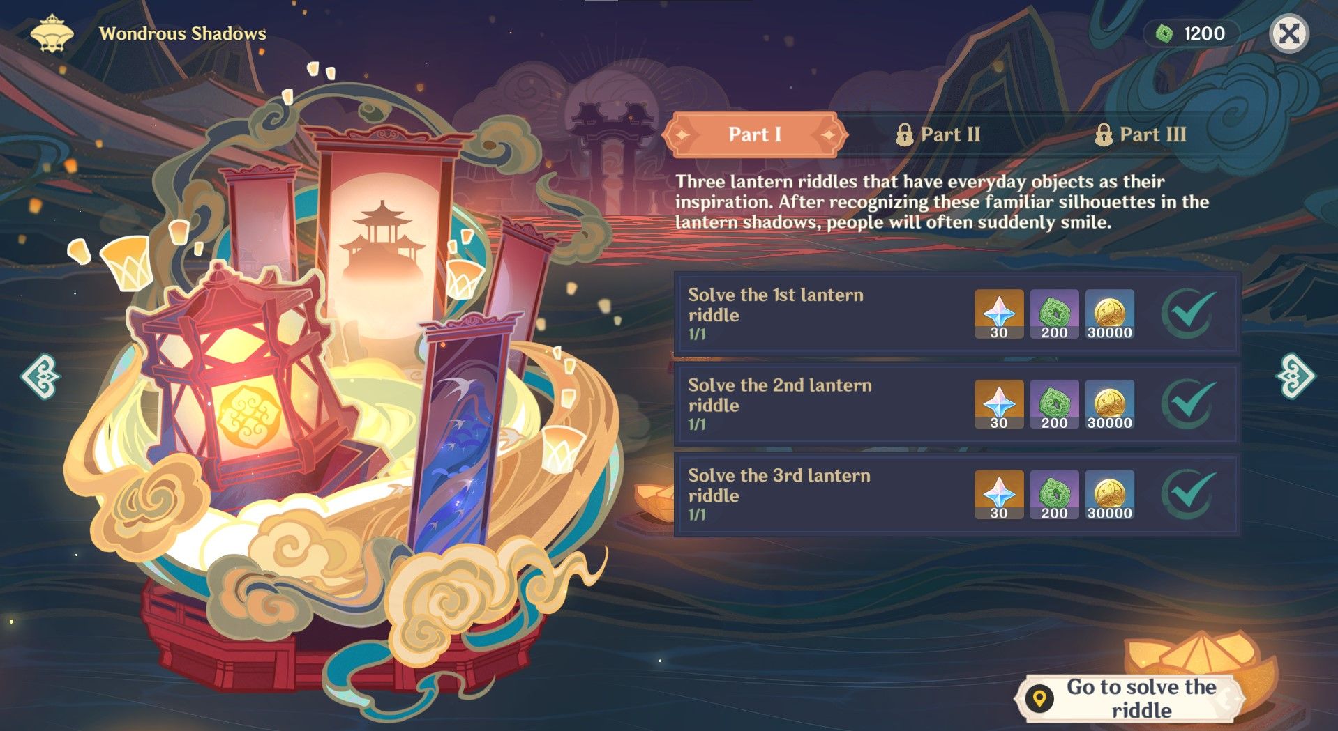 Genshin Wondrous Shadows Event Page