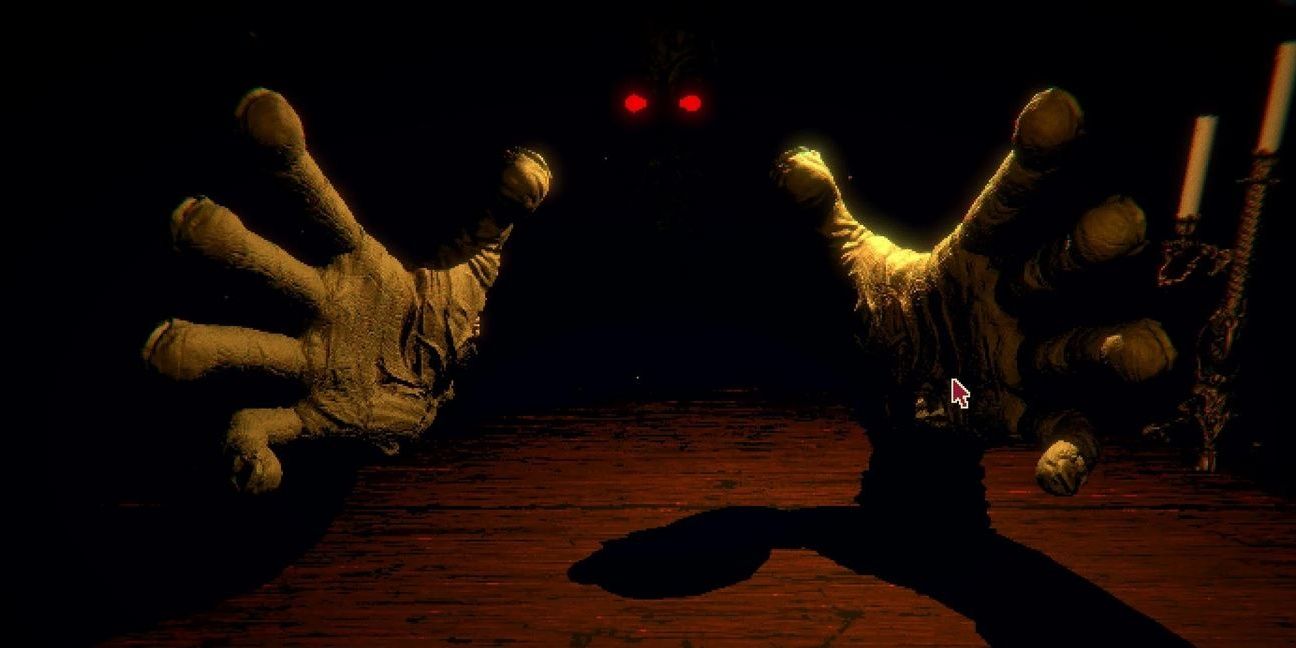 Leshy reaching out to grab the player in Inscryption