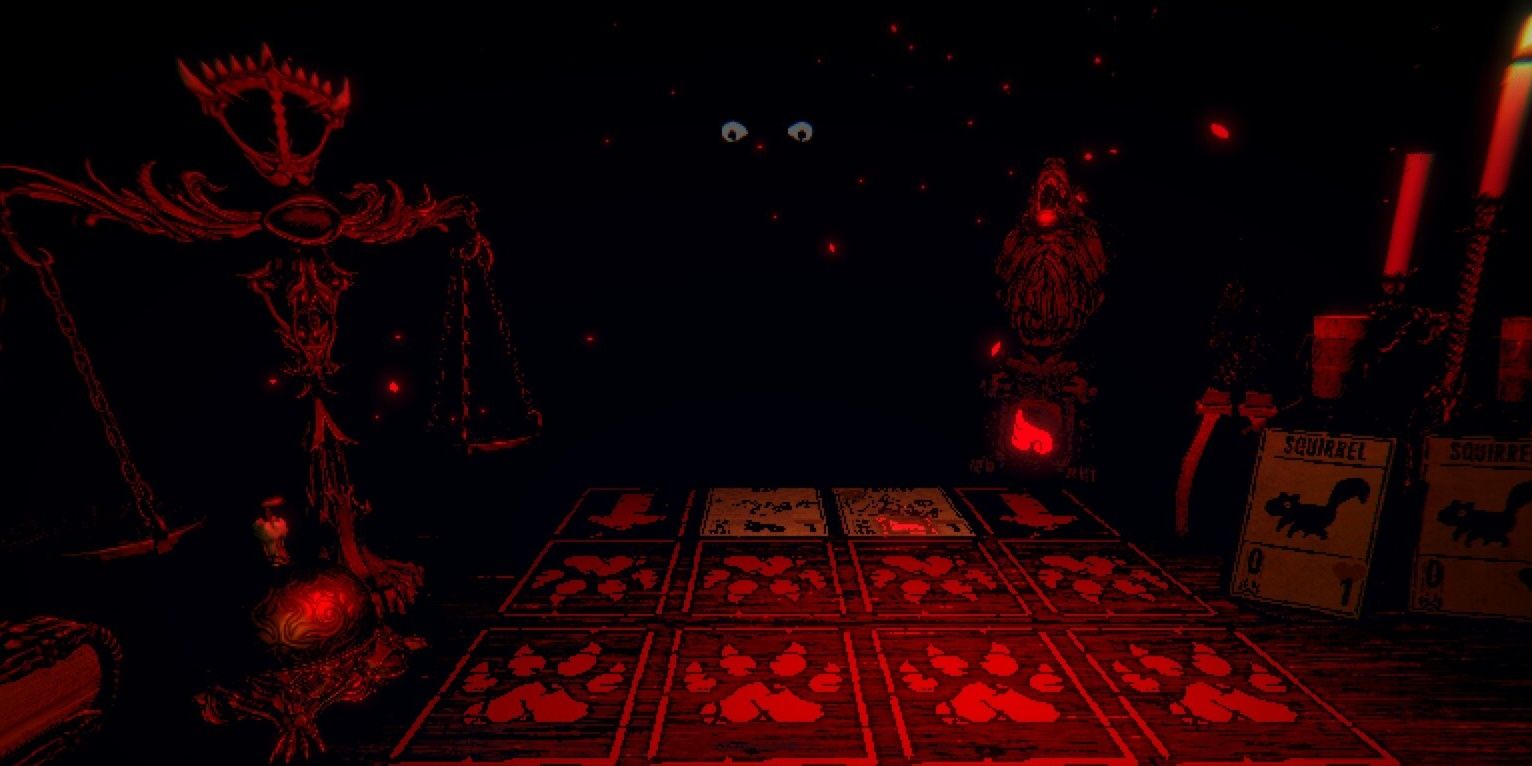 Leshy Empowering his cards with a Totem in Inscryption
