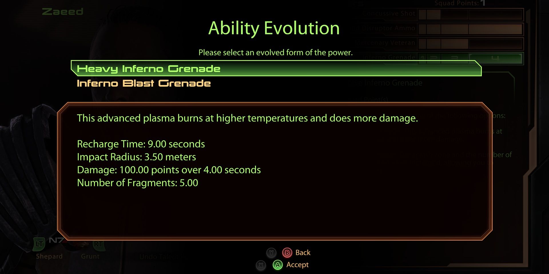 Mass Effect 2 Inferno Grenade Power Upgrade Options