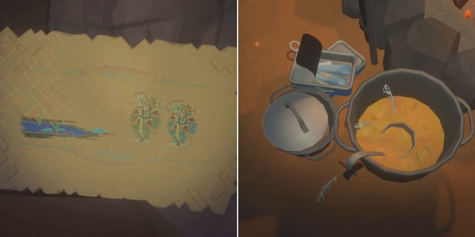 Outer Wilds - A Mural about the Hearthian's Ancestors - Hearthian Ancestors being used as food