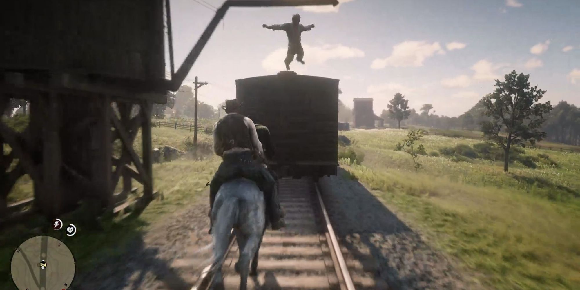 Red Dead Redemption 2 man falling off train