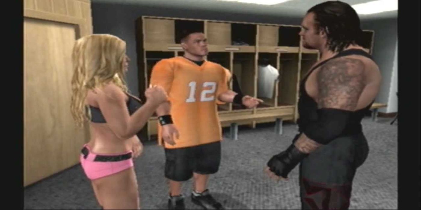 A season mode cutscene featuring the Undertaker (right) as the star