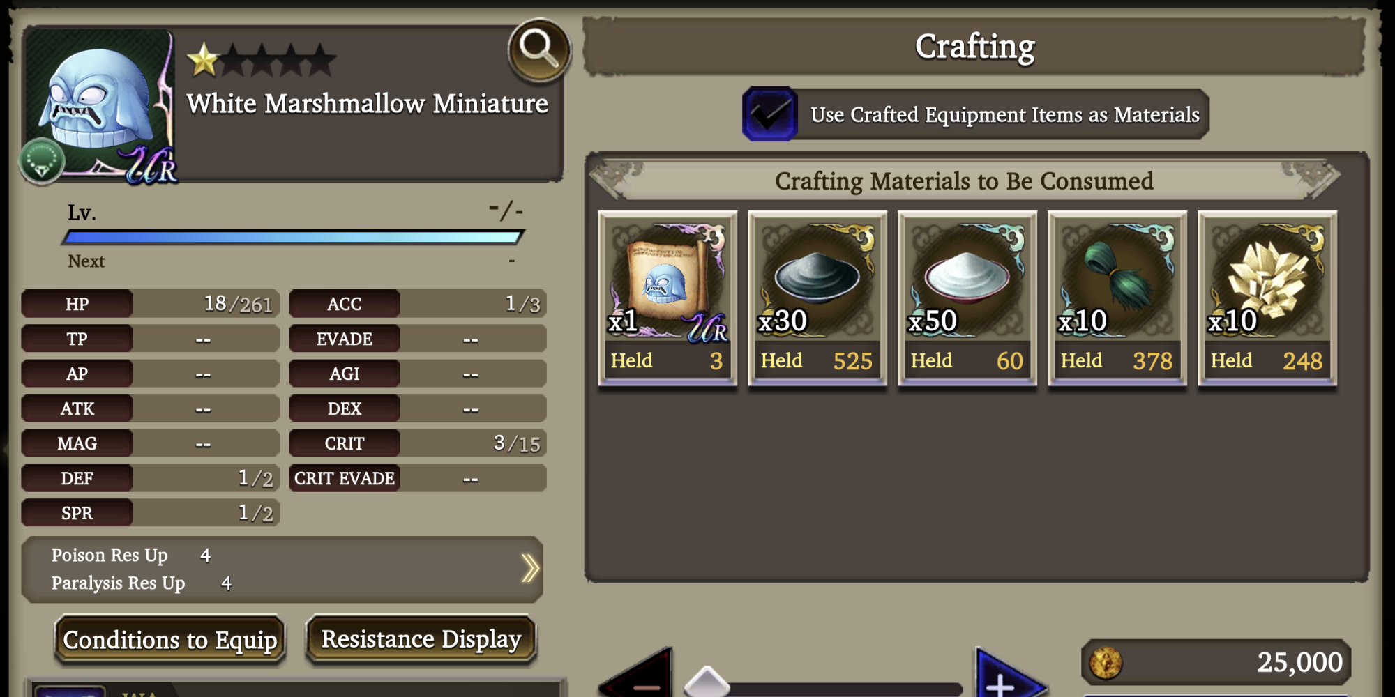 marshmallow mini crafting screen wotv