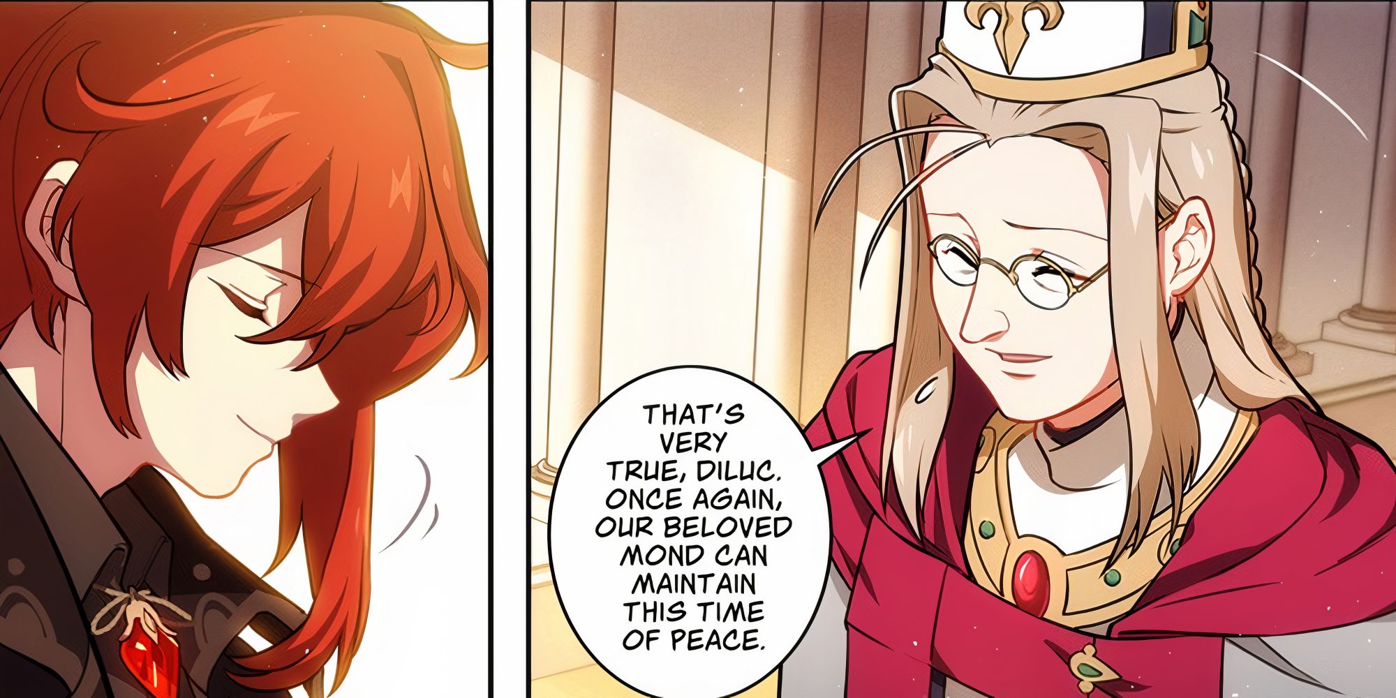 Genshin Impact manga Seamus Pegg talking to Diluc