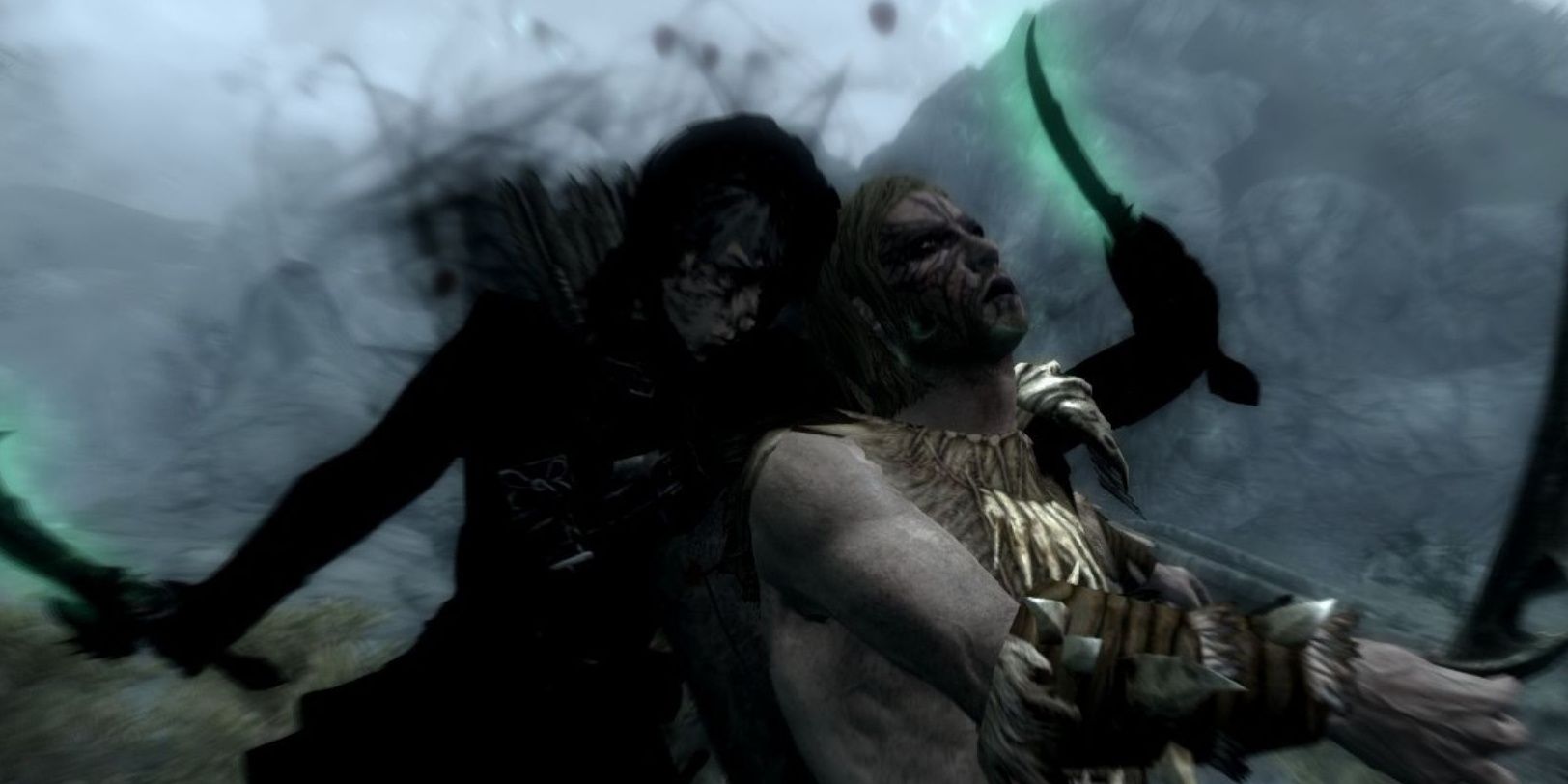 Skyrim Khajiit Player killing Forsworn enemy animation with Shadow Warrior skill