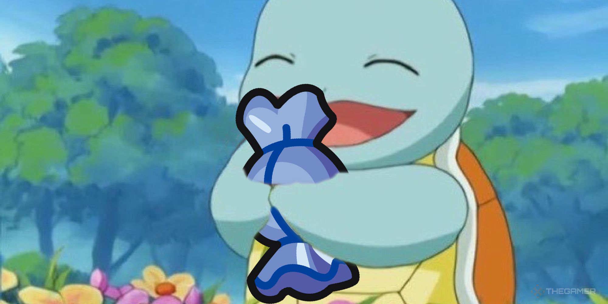 Squirtle hugging a rare candy