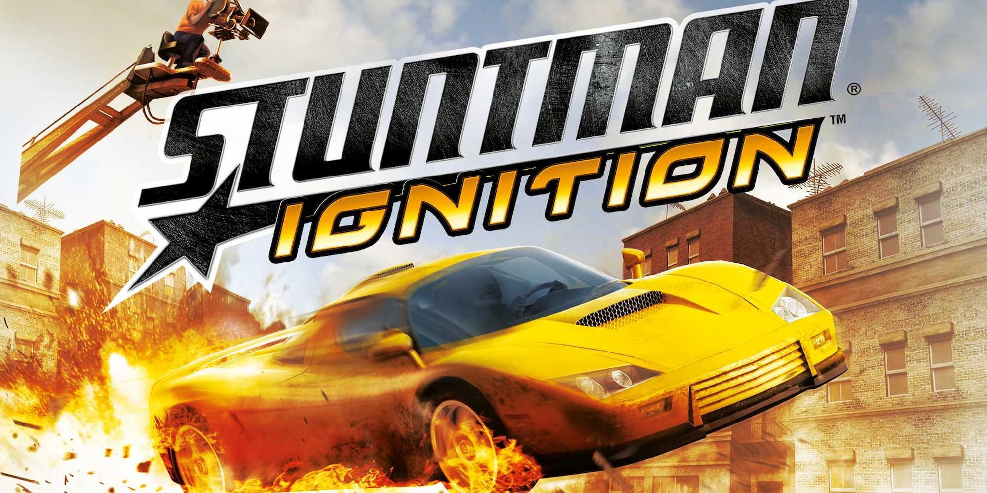 Stuntman Ignition cover art where a supercar does a jump over an explosion