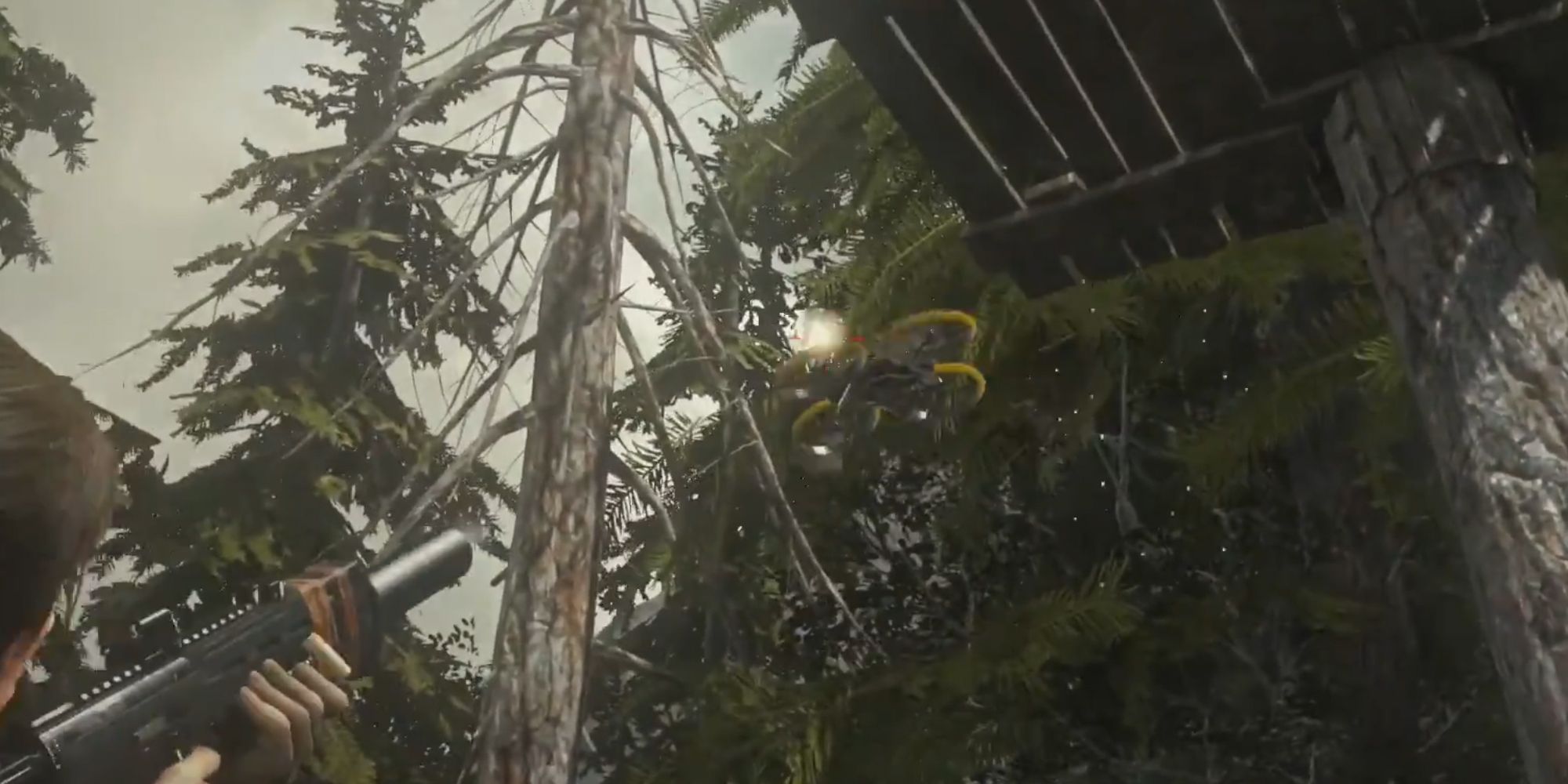 rise of the tomb raider lara aiming at drone
