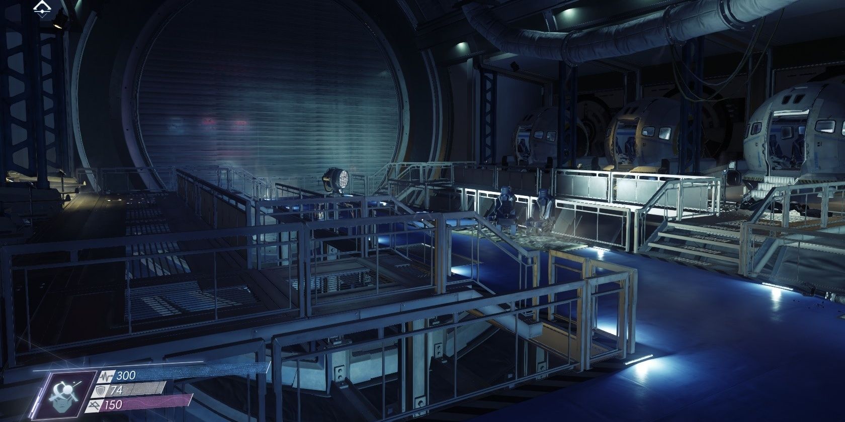 An in-game image of the escape pod area in the Bridge section of the game