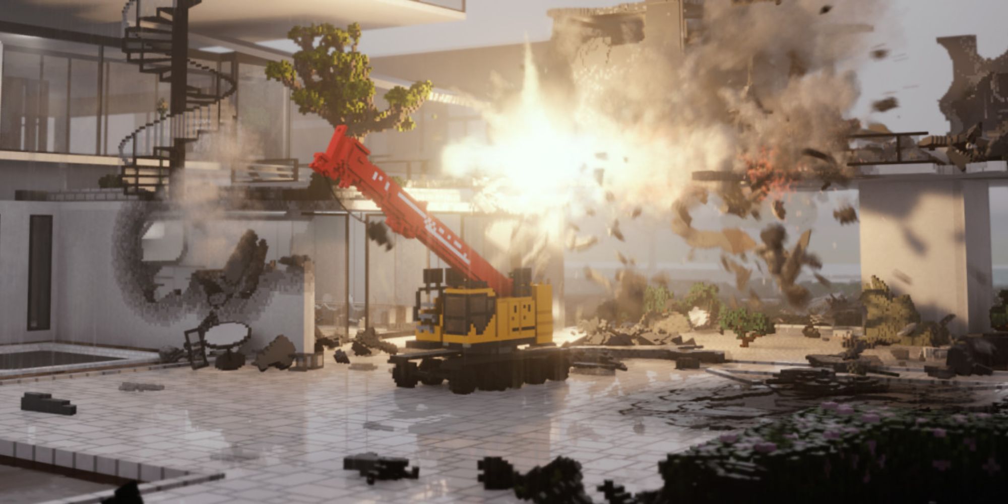 Teardown Building Exploding with Crane