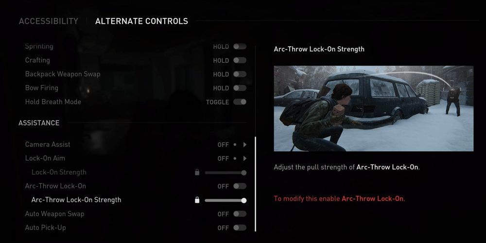 An image that shows the accessibility options in The Last Of Us Part 2