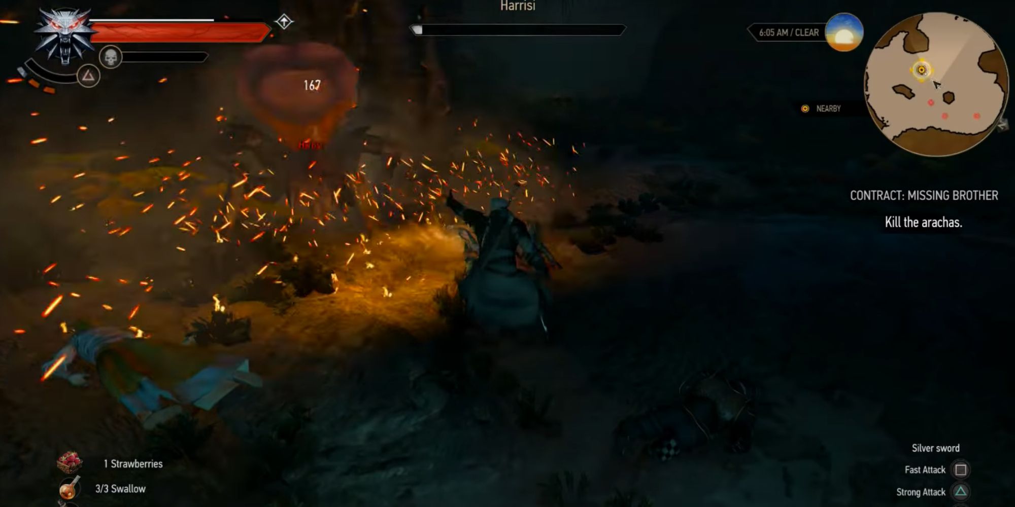 The Witcher 3 Screenshot Of Hitting Harrisi With Igni