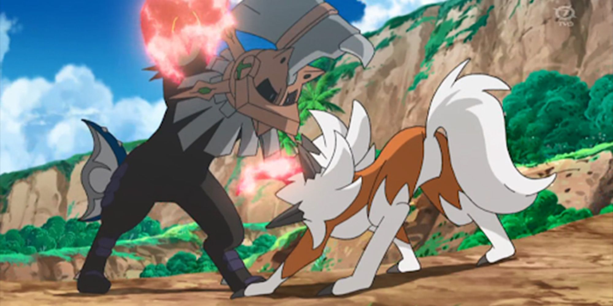 Type: Null fighting a Lycanroc in the Pokemon Anime