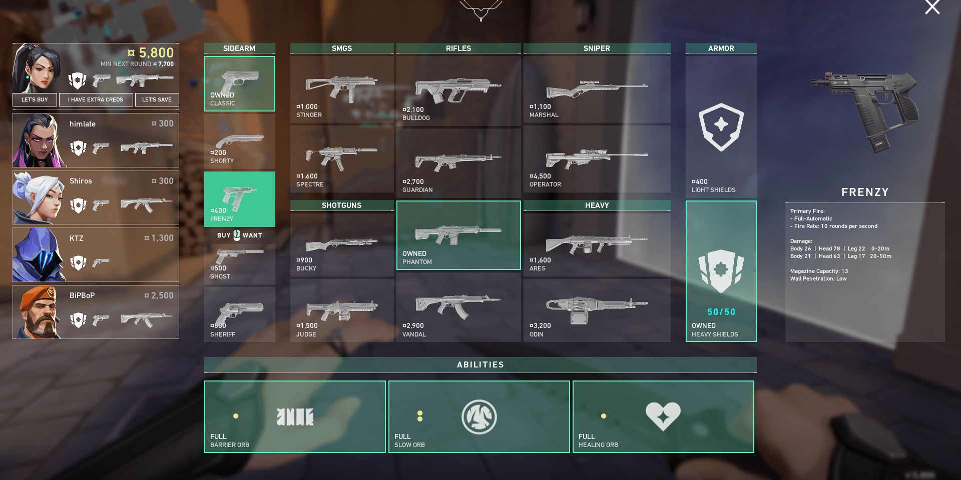 The Buy Screen in Valorant