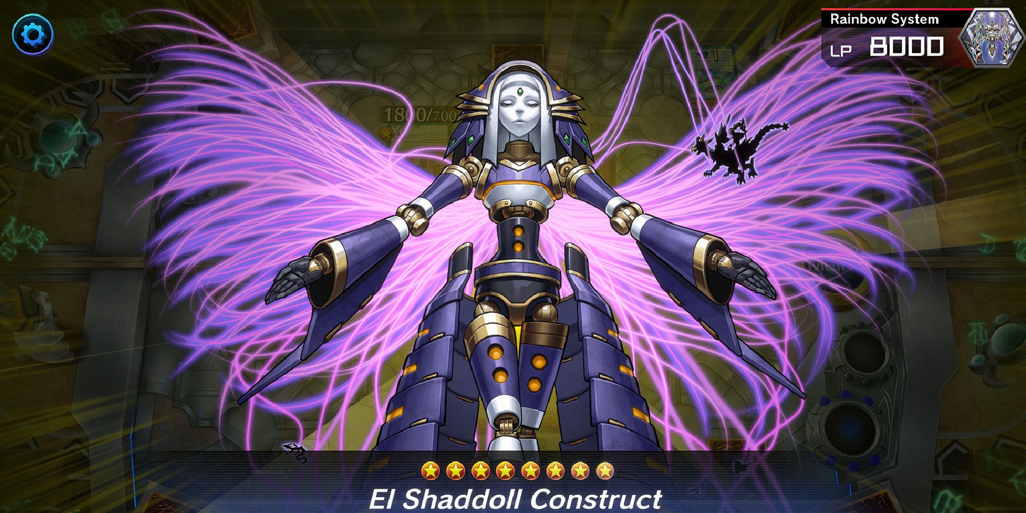 Yu-Gi-Oh! Master Duel a close up of the monster El Shaddoll Construct on top of a faded out board in the background