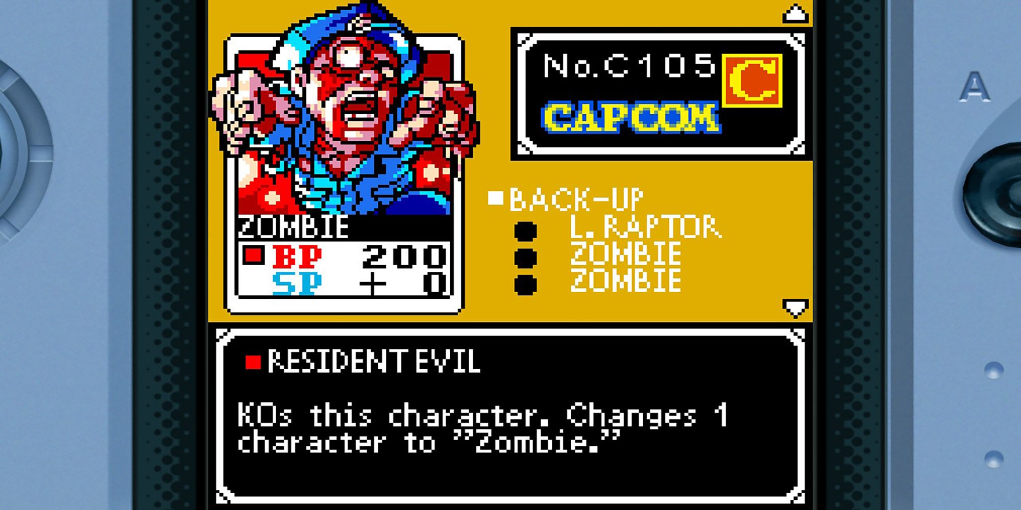 A detailed look at the Zombie character card in "SNK VS. Capcom: Card Fighters' Clash's" card album.