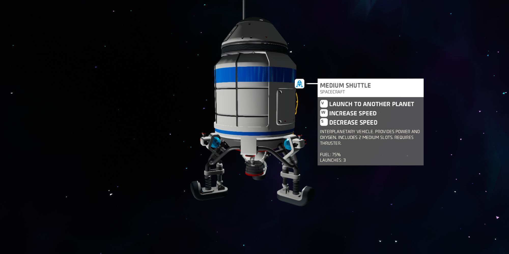 shuttle in space with launch options