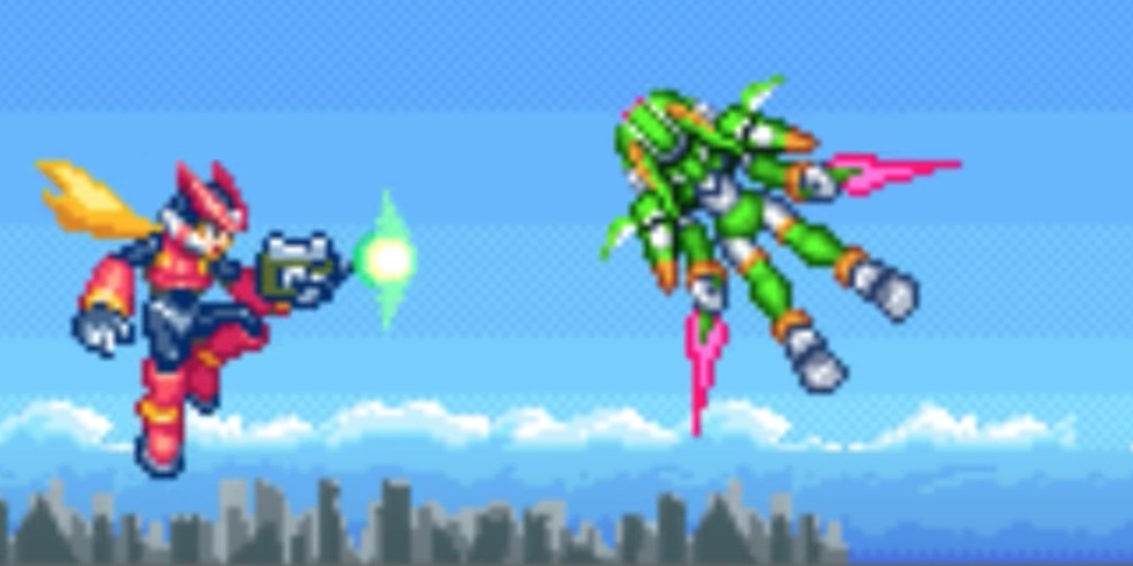 Mega Man Zero - Zero fires his blaster at Harpuia
