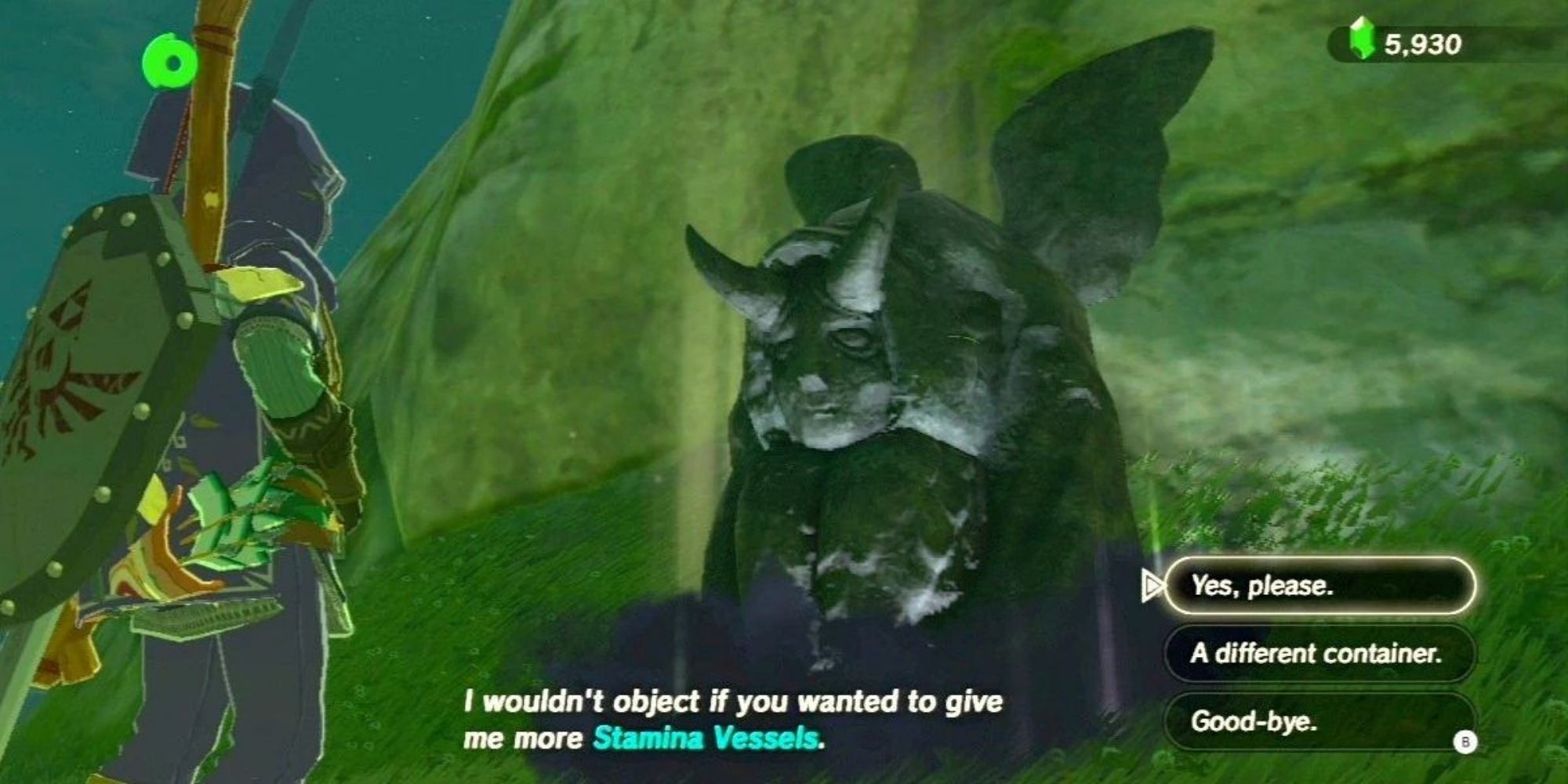 horned statue outside hateno village in breath of the wild