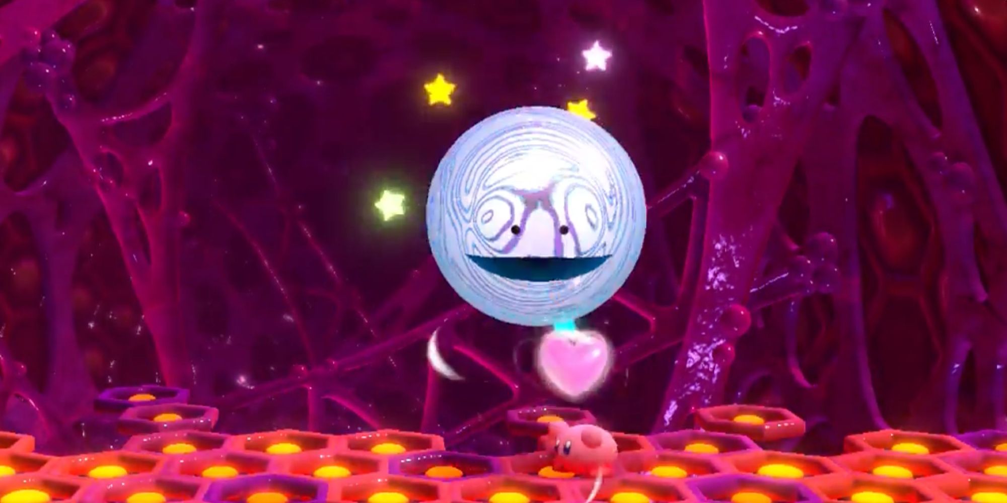 Void Soul grins evilly at Kirby in Kirby Star Allies