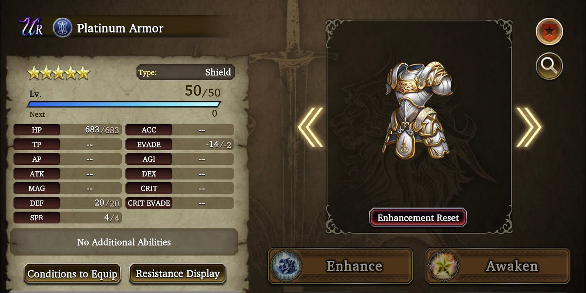 platinum armor stats wotv