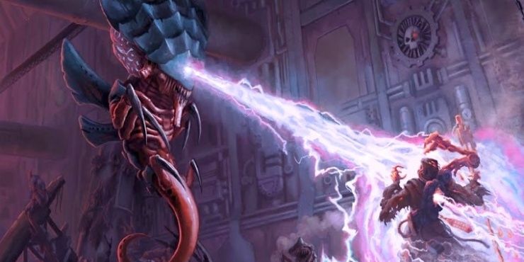 Warhammer 40K: Zoantrhope Tyranid Blasting A Human Psyker With Balefire