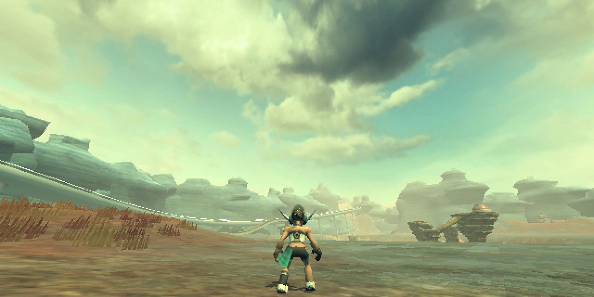 Nova from Anodyne 2 standing in an empty plain below a cloudy sky