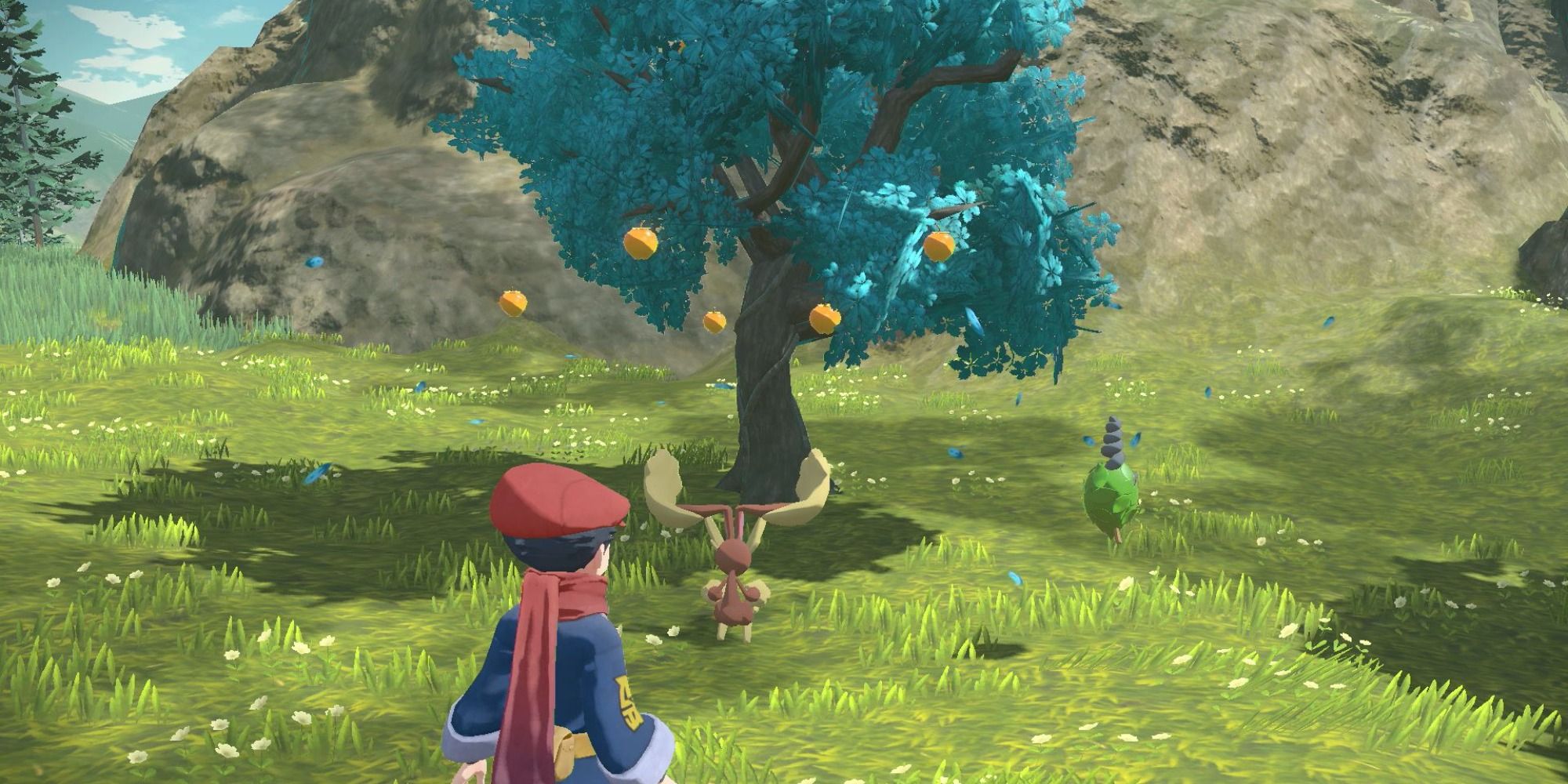 Berries image featuring a berry tree being smacked and a Burmy falling out