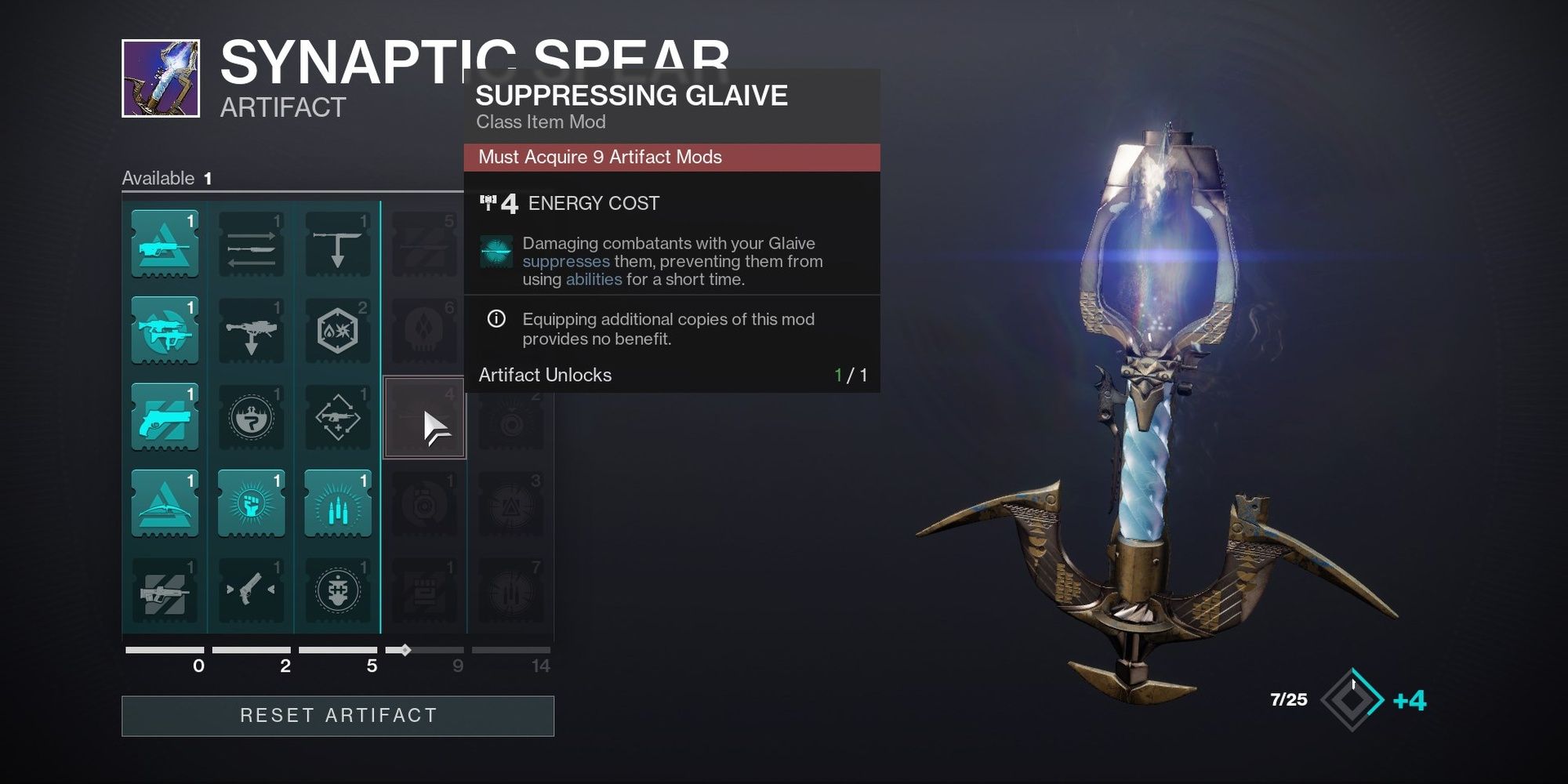 Destiny 2 Season of the Risen Artifact Suppressing Glaive