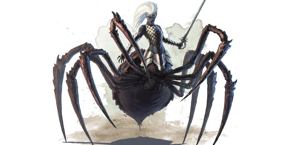 Dungeons & Dragons half-drow half-spider wielding a longsword