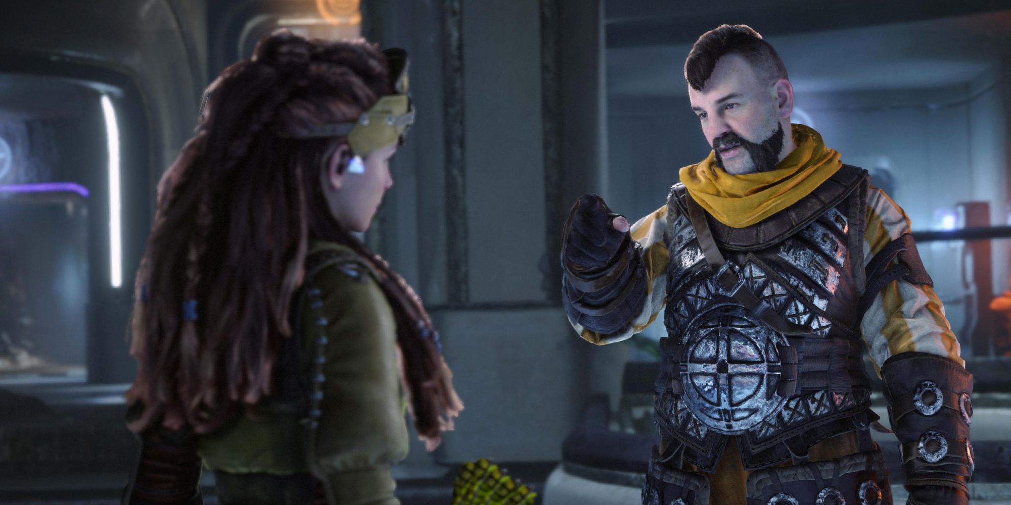 Horizon: Forbidden West. Erend talking to Aloy at the Base.