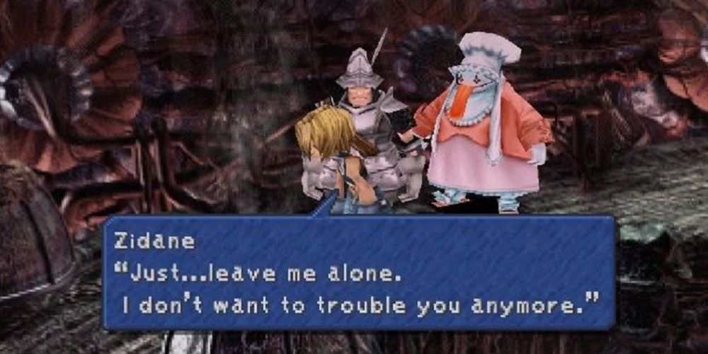 Final Fantasy 9 Zidane's friends Steiner and Quina try to comfort him