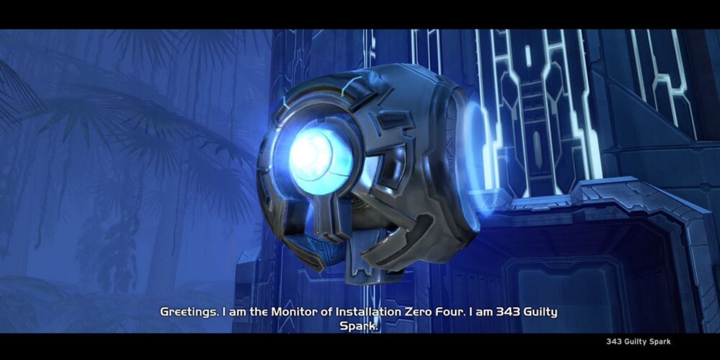 343 Guilty Spark introduces itself to Master Chief in Halo: Combat Evolved Anniversary