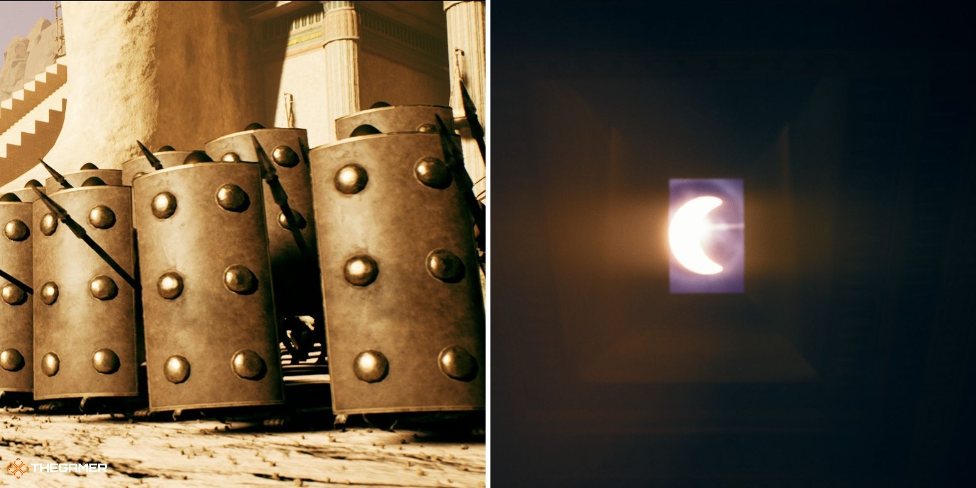 House of Ashes - Akkadians prepping for war on left, eclipse occurring on right