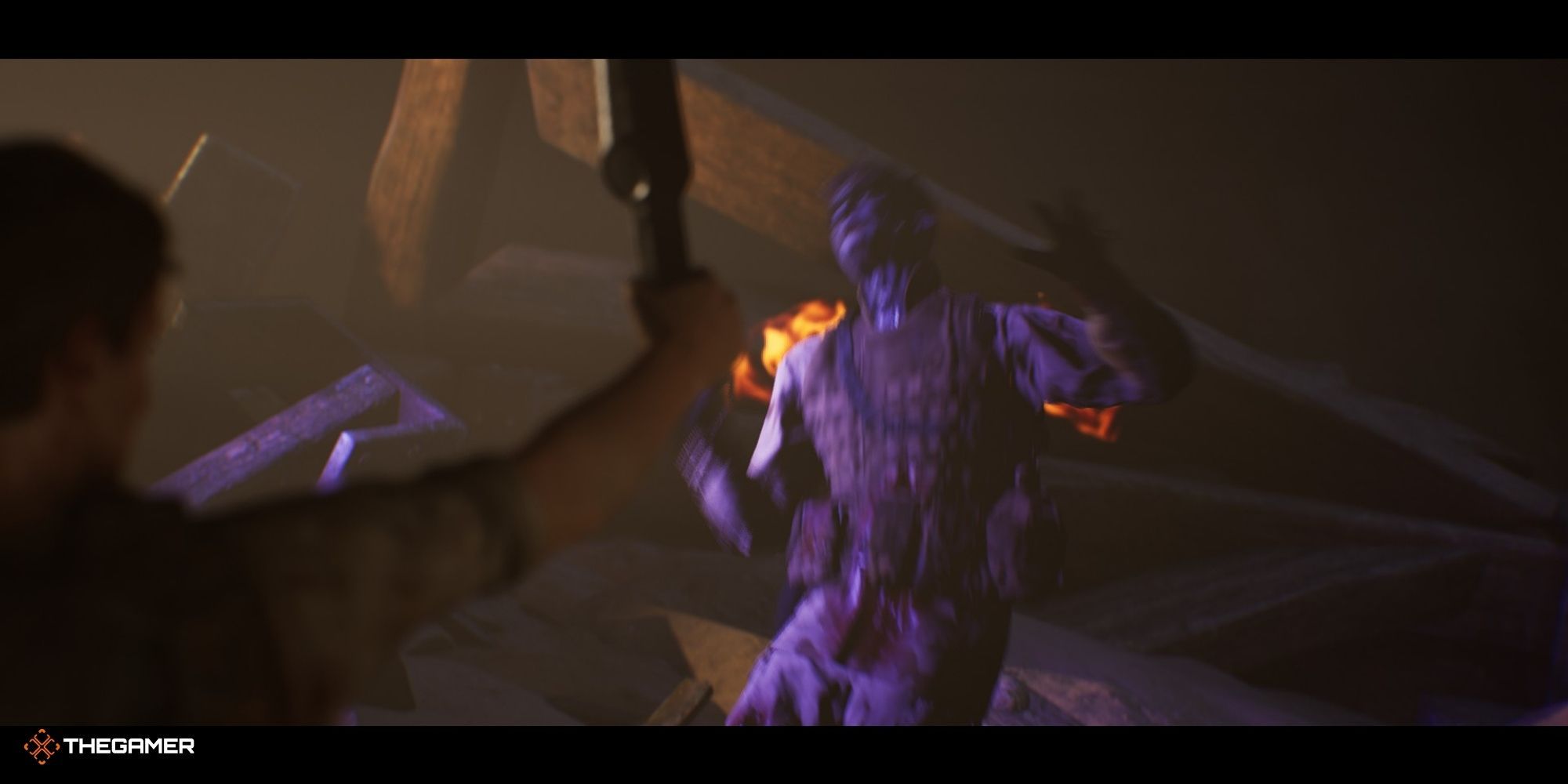 House of Ashes - Eric lighting Joey on fire with the UV wand