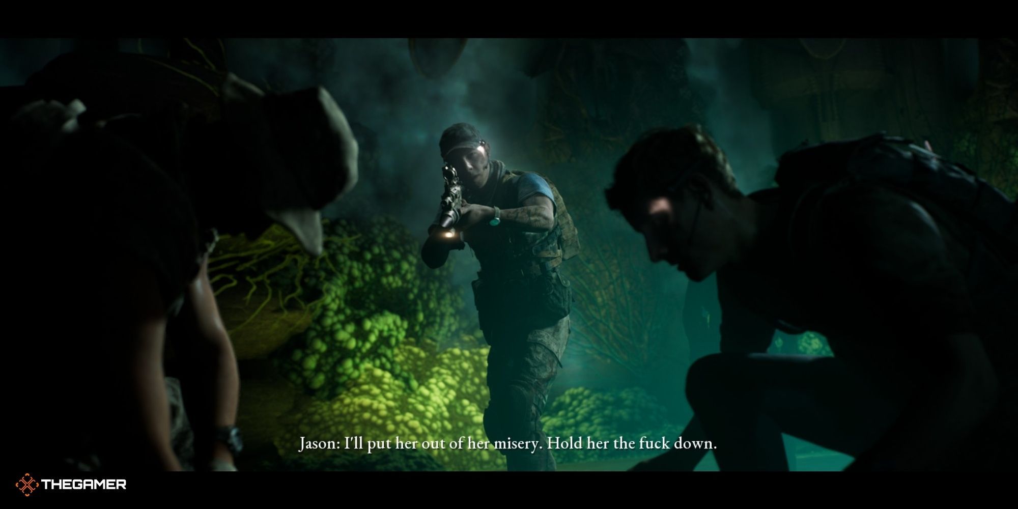 House of Ashes - Jason aiming at Rachel