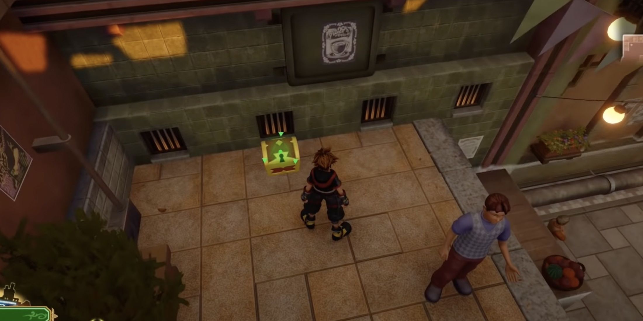 Sora standing over the third Treasure Chest in Kingdom Hearts 3's Twilight Town