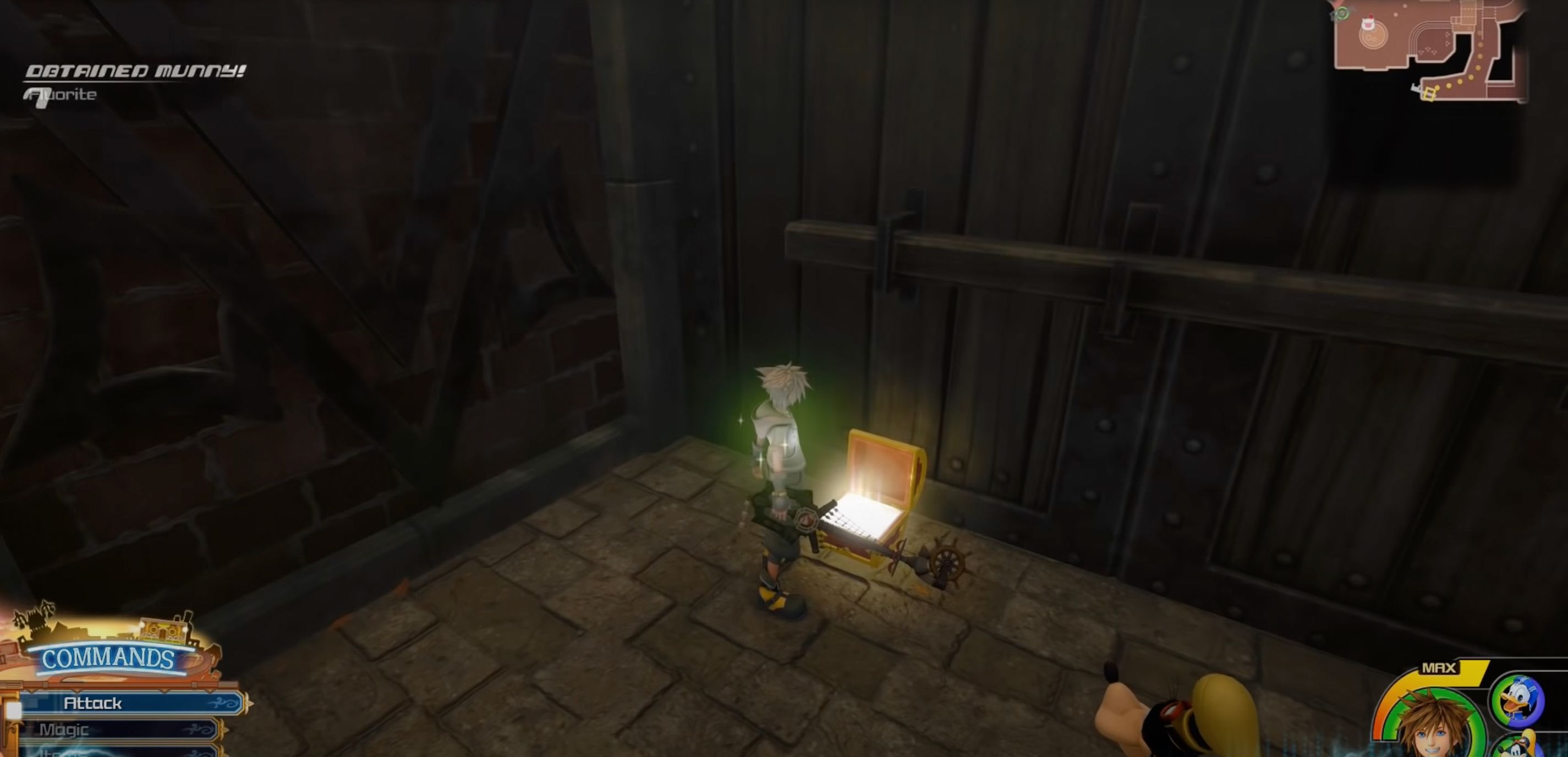Sora standing over the fourth Treasure Chest in Kingdom Hearts 3's Twilight Town