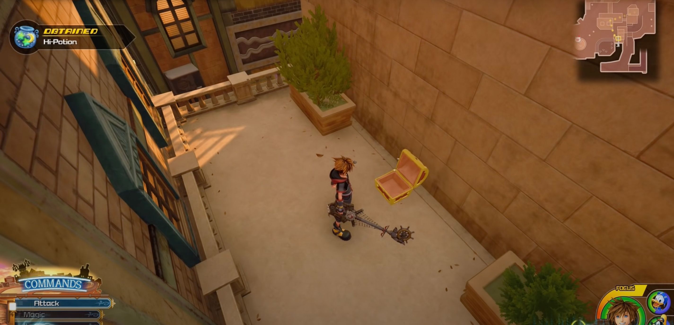 Sora standing over the fifth Treasure Chest in Kingdom Hearts 3's Twilight Town