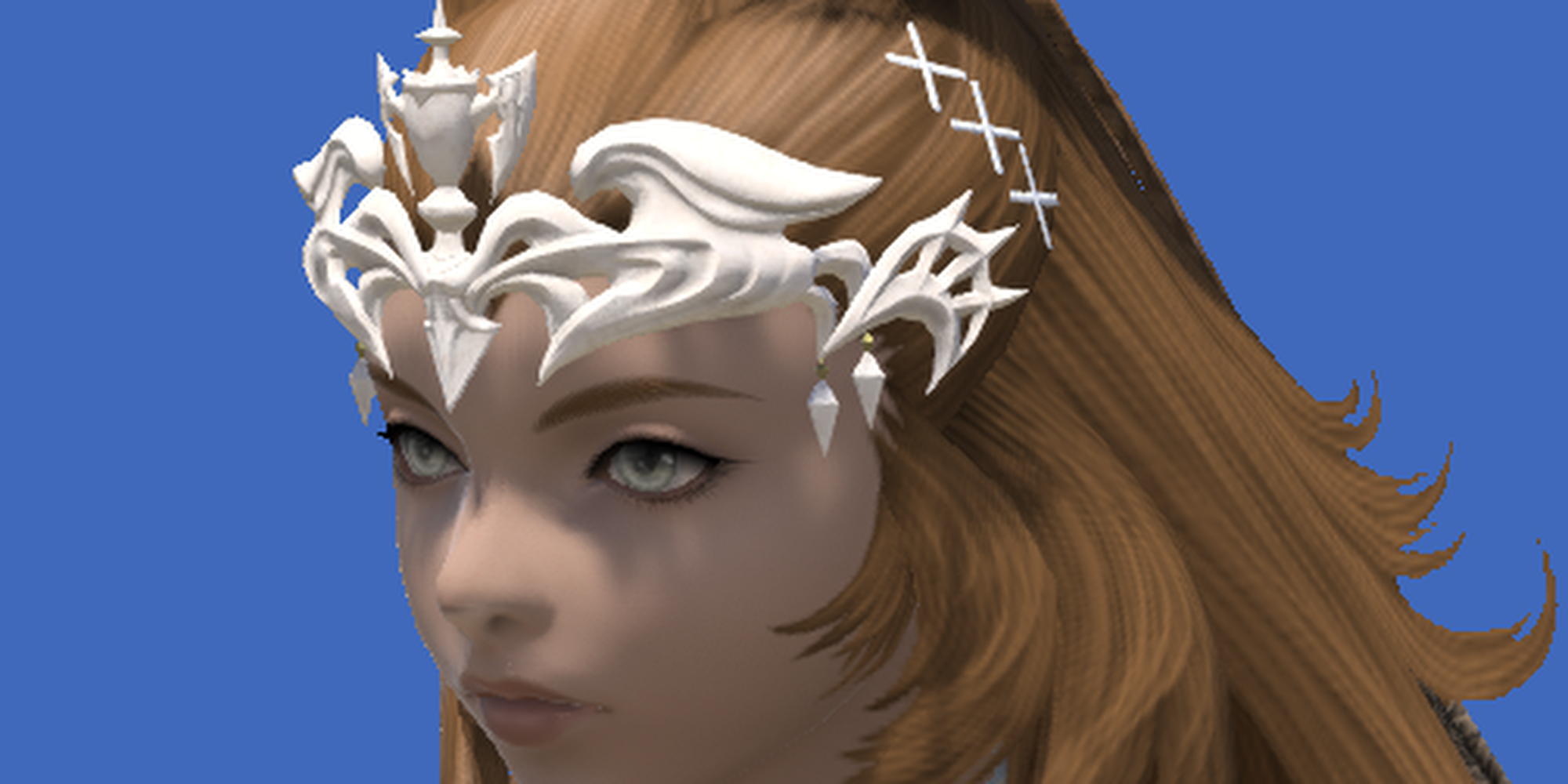 close up of female viera wearing royal crown ffxiv
