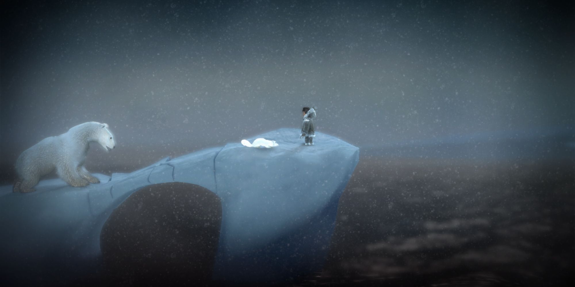 Never Alone Screenshot Of Polar Bear That's Stopped By Thin Ice