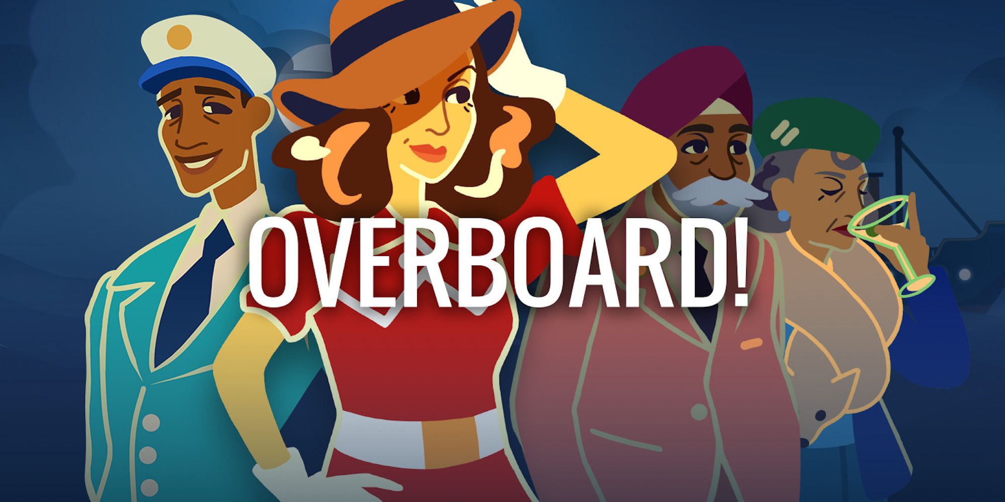 Title screen featuring the main character in a red dress and supporting characters