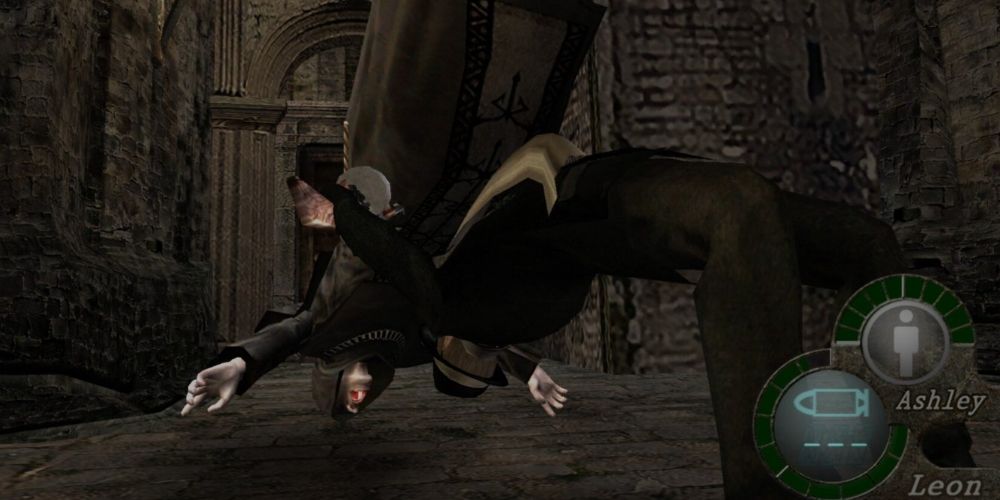 Resident Evil 4, Leon suplexes an infected monk. 