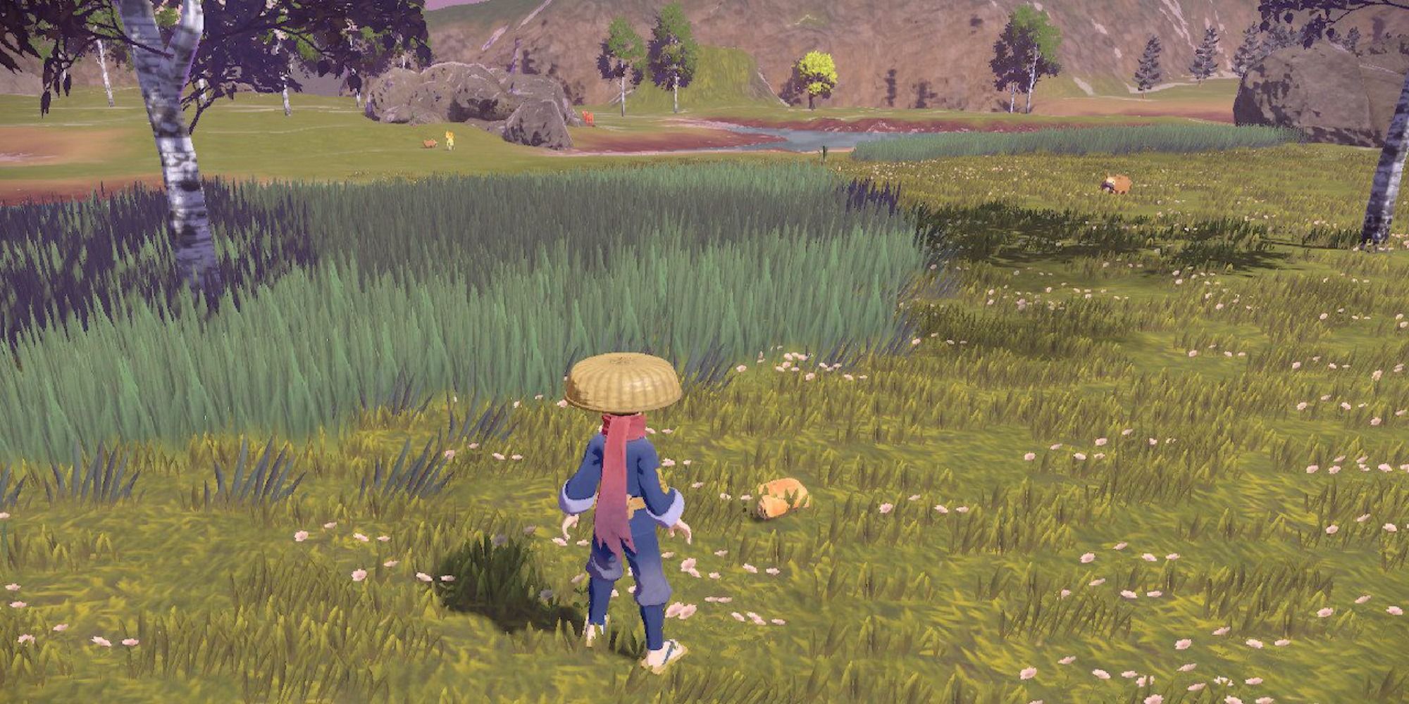 A lost satchel on on the ground to the right of the player character
