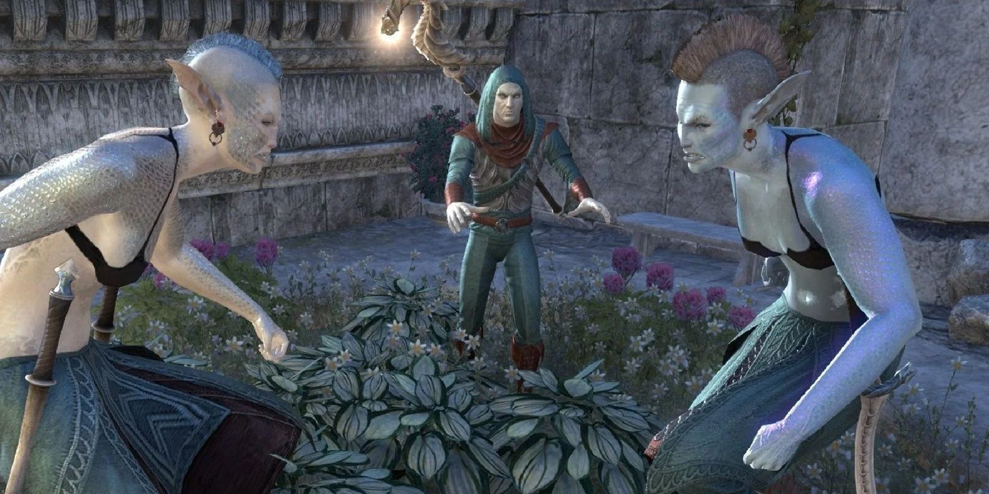 Sea Elves hunched over, angry at each other