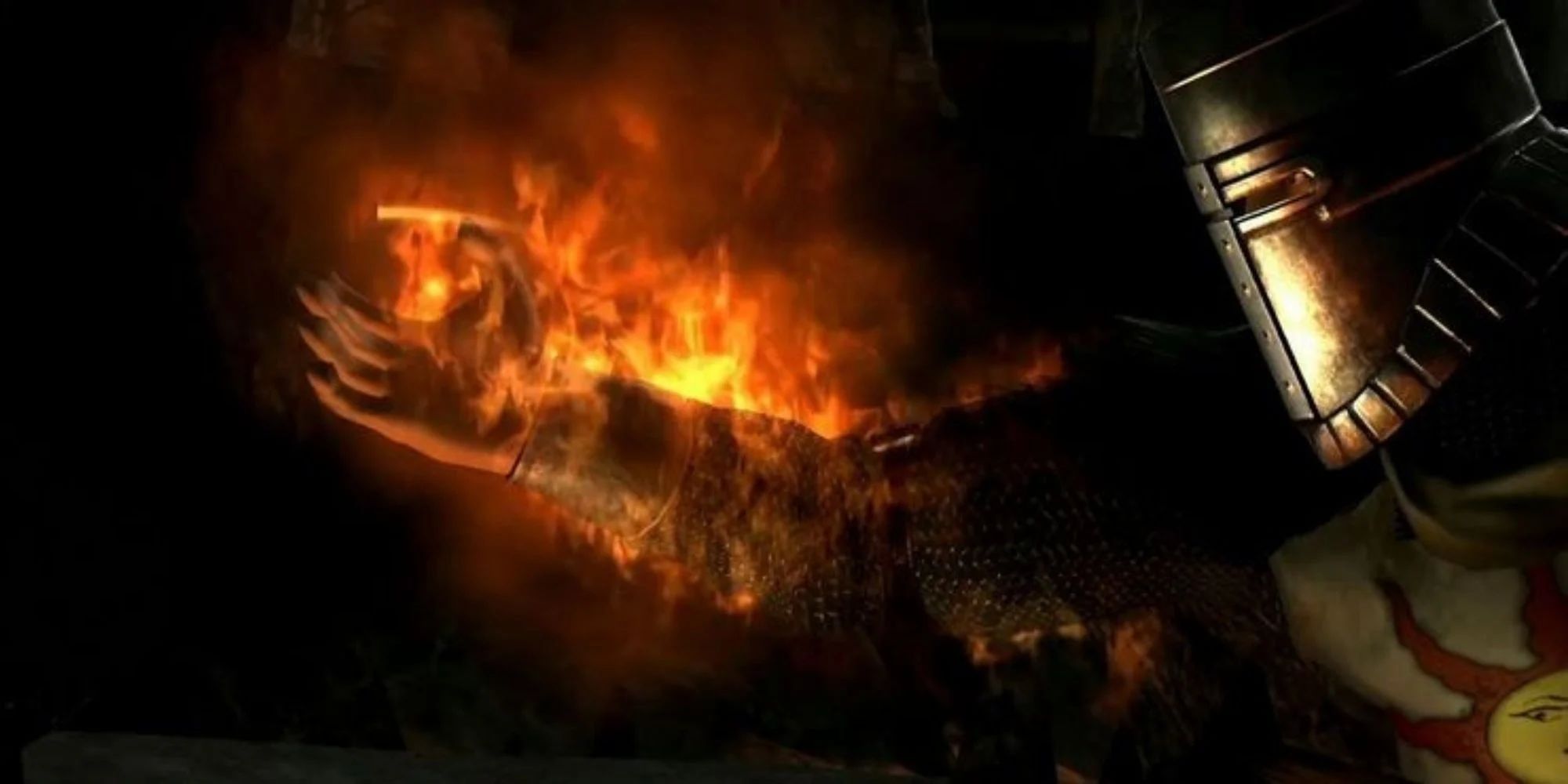 Solaire's hand catching on fire as he links the First Flame