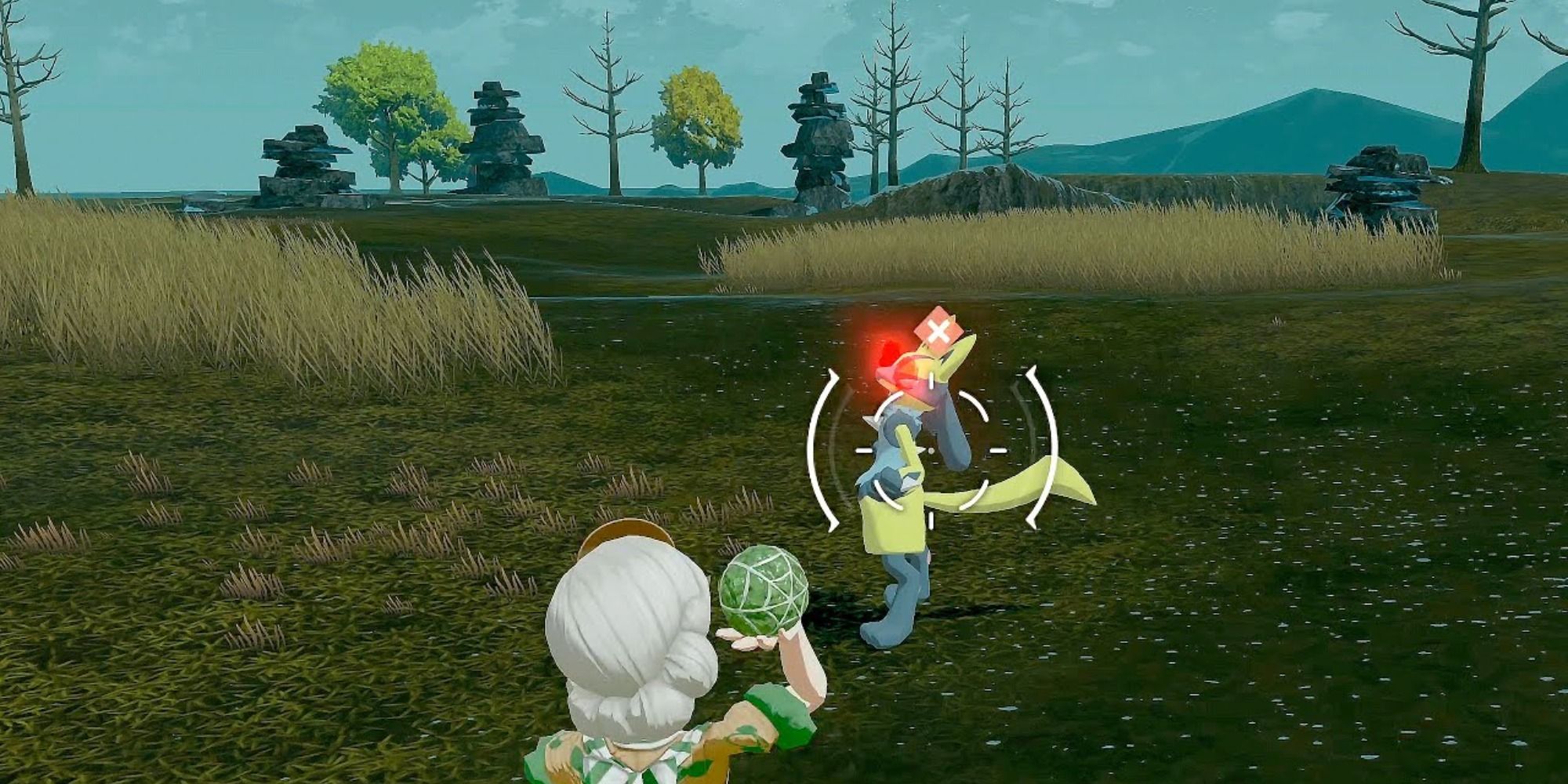 Stun Items image containing the player trainer throwing a sticky glob at a shiny Lucario