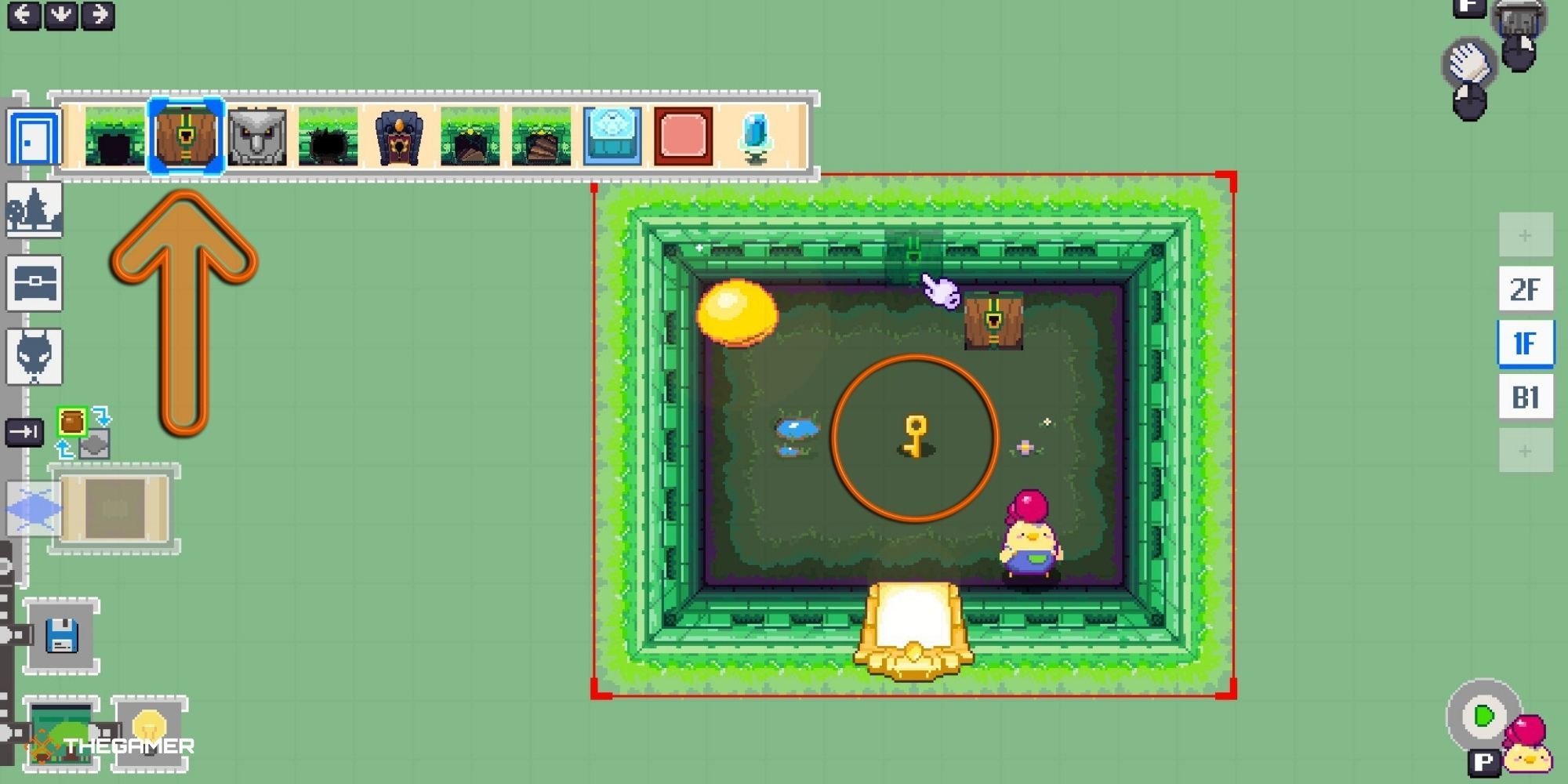 Super Dungeon Maker - Dungeon-Making Menu with arrow pointing to locked door